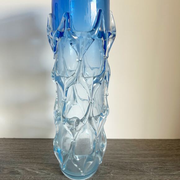 Vintage Hand Made Cobalt Blue Ombré “Web” Italian Art Glass Vase Pair 13” - Picture 6 of 12